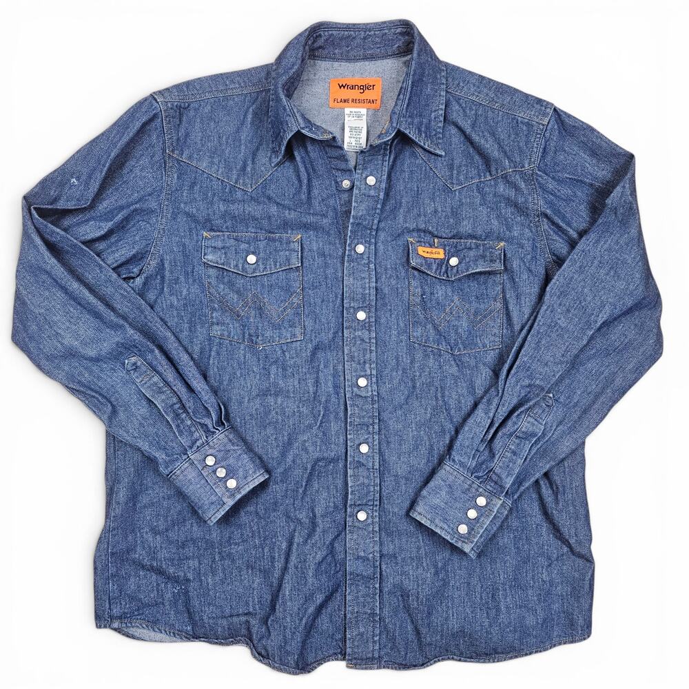 WRANGLER FR Western Denim Pearl Snap Shirt Men's L-REG CAT 2 Workwear Utility